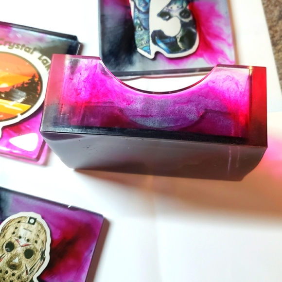 Jason Themed Coasters + Holder/Horror/Resin Coasters/Square/5pc plus holder - Picture 12 of 12